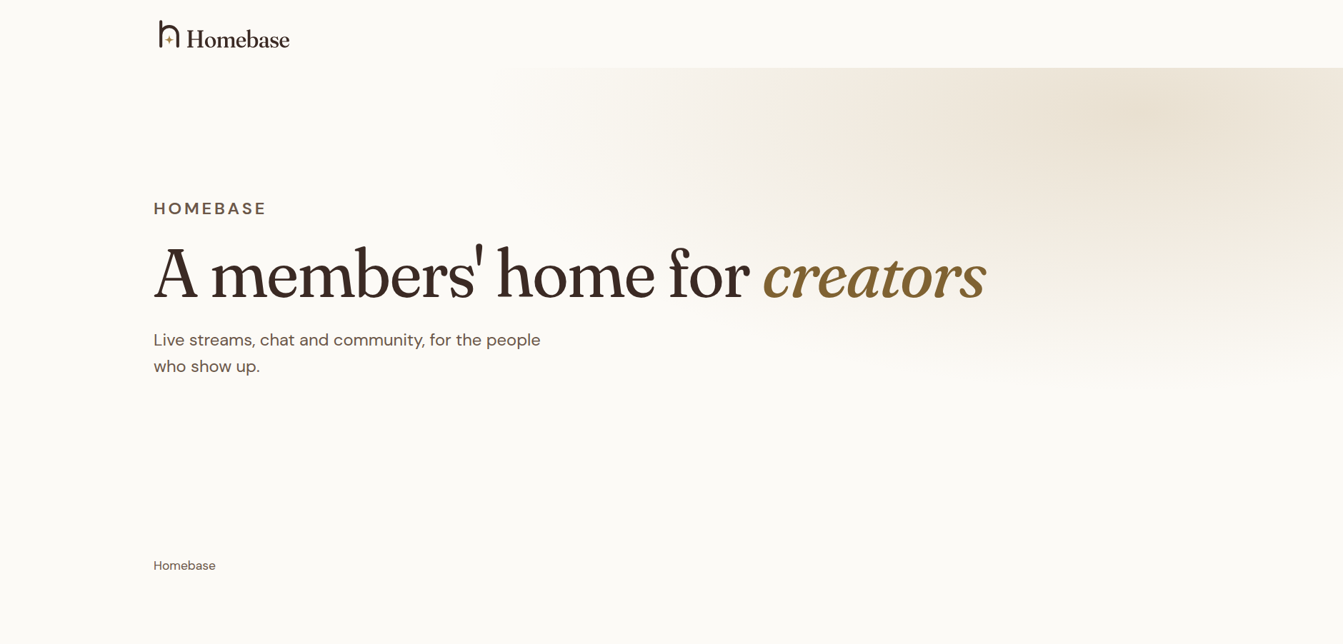 Homebase platform home page: A members' home for creators