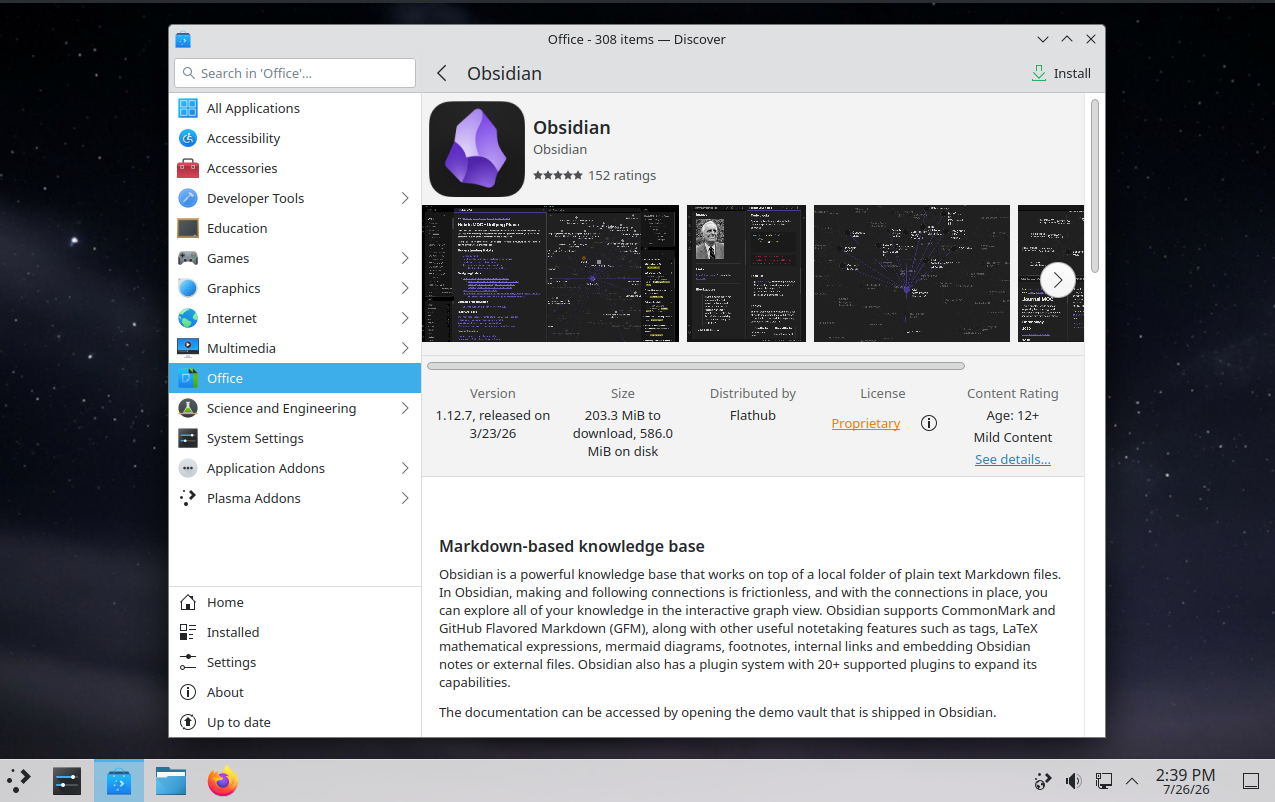 ManxOS Discover software centre showing an application detail page