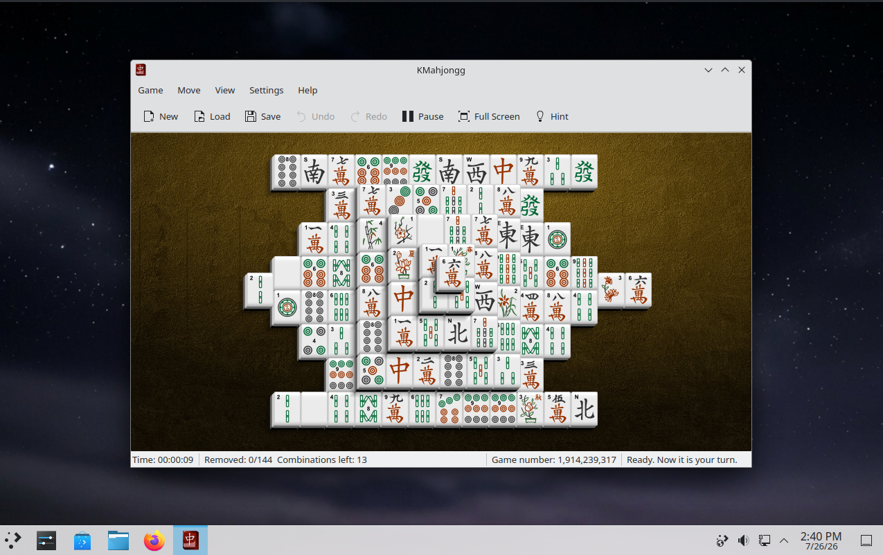 KMahjongg running on the ManxOS desktop