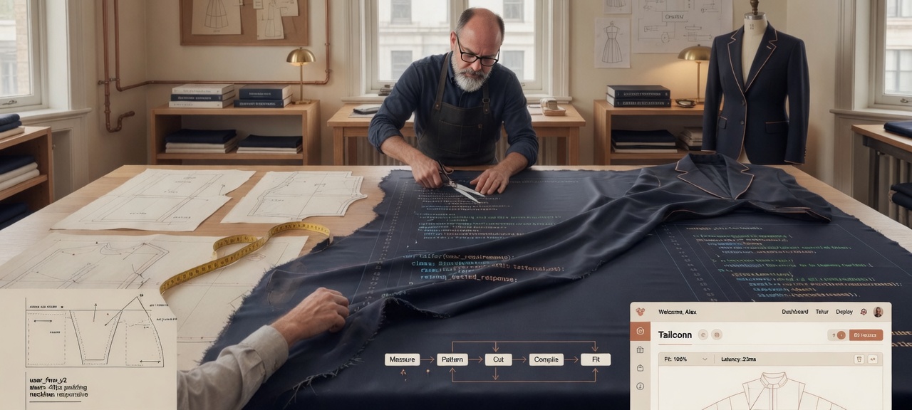 Software tailoring process in a warm modern atelier